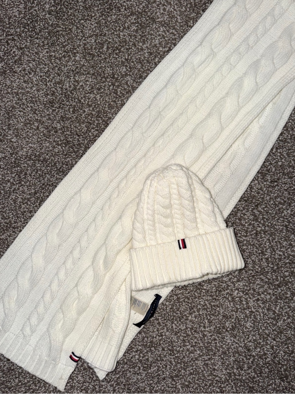 Cream Cable Knit Scarf and Beanie Set